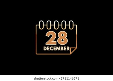 28 Dezember Kalender Symbol Textseite monatliches Web-Design auf goldenem, schwarz-braunem Hintergrund Vektor, Symbol oder Illustration mit dem Monat Dezember 28