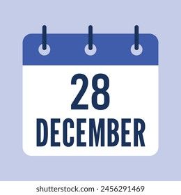 28 December Calendar, Isolated Vector Calendar.