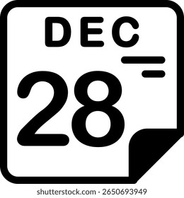 28 dezembro Calendário Semi Sólido ícone minimalista