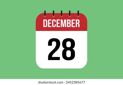 28 December Calendar. December Calendar Vector.