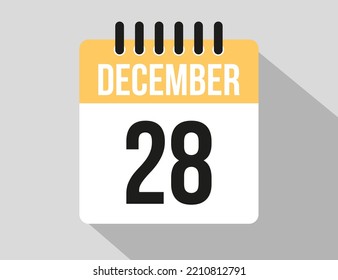 28. Dezember Kalender Vektorsymbol. Datum der gelben Dezembertage für die Tage des Monats und der Woche