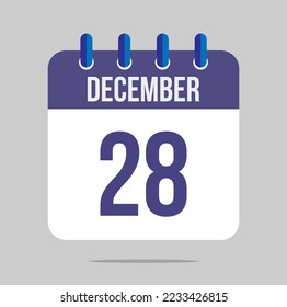 28 de diciembre de calendario vector. Icono de calendario para diciembre con fecha marcada. Diseño de calendarios, reuniones y nombramientos