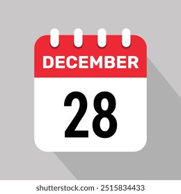 28 de dezembro: ícone do calendário página de texto web design mensal.