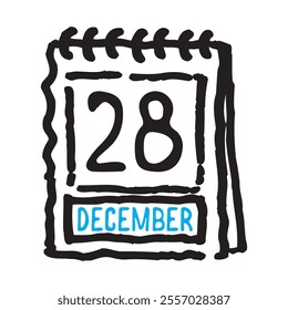 28 December date calendar - A simple yet elegant line art illustration of a date calendar captures the essence of organization and timekeeping. The clean lines and minimalistic design 