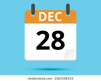 28 de diciembre. Calendario de icono plano aislado en fondo azul. Ilustración vectorial.