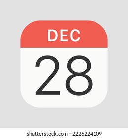 28 December icon isolated on background. Calendar symbol modern, simple, vector, icon for website design, mobile app, ui. Vector Illustration