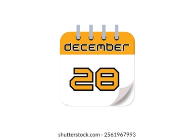 28 December month single day vector, illustration, calendar with yellow, black and white color background calendar December 28