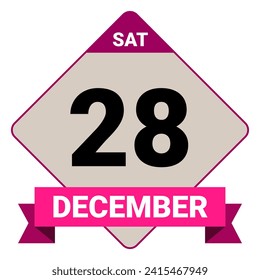 28 December, Saturday. Date template. Useful design for calendar or event promotion. Vector illustration EPS 10 File. Isolated on white background.