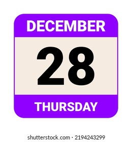 28. Dezember, Donnerstag. Datumsvorlage. Nützliches Design für Kalender- oder Veranstaltungswerbung. EPS10 Datei, Vektorgrafik.  