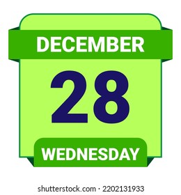 28 de diciembre, miércoles. Plantilla de fecha. Diseño útil para la promoción de calendarios o eventos. Ilustración vectorial Archivo EPS 10.