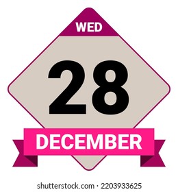28 December, Wednesday. Date template. Useful design for calendar or event promotion. Vector illustration EPS 10 File. 