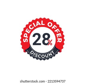 28% Discount Coupon design. Sale tags set vector badges template. Sale offer price sign. Special offer symbol. Discount promotion. Discount badge Stamp shape. Vector illustration template 