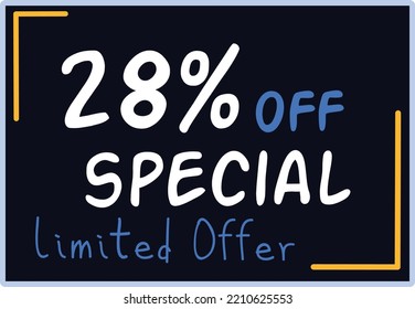 28% Discount Limited Special Offer vector art illustration in purple background color and fantastic font with attractive color combination