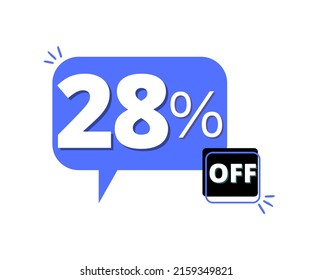 28% discount off with blue 3D thought bubble design 