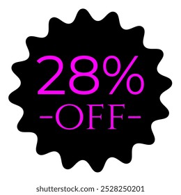 28% de descuento etiqueta, magenta y negro. Promociones de marketing, ventas al por menor. etiqueta de oferta moderna. Etiqueta minimalista