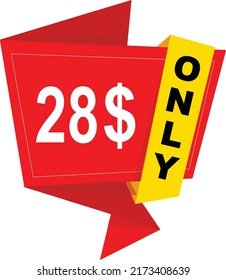 28$ Dollar Only Coupon sign or Label or discount voucher Money Saving label