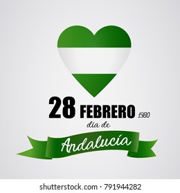 28 de febrero Día de Andalucía. Independencia: Corazón blanco y verde que representa la bandera de Andalucía. Día de la autonomía. Imagen vectorial.