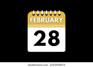 28 February calendar icon text page monthly web design on golden, black, and white background vector, icon, or illustration with the month of February 28