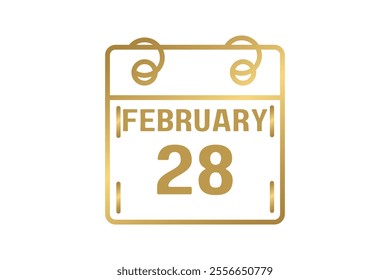 28 February calendar icon text page monthly web design on golden and white background vector, icon, or illustration with the month of February 28