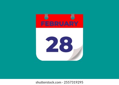 28 February calendar icon text page monthly web design on red, and blue background vector, icon, or illustration with the month of February 28