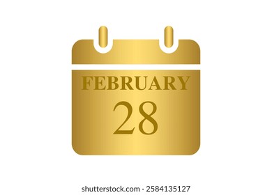 28 February calendar icon text page monthly web design on Golden and white background vector, icon, or illustration with the month of February 28