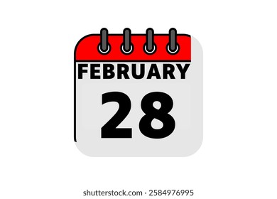 28 February calendar icon text page monthly web design on red, black and white background vector, icon, or illustration with the month of February 28