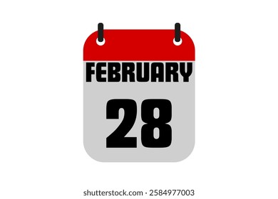 28 February calendar icon text page monthly web design on red, black and white background vector, icon, or illustration with the month of February 28