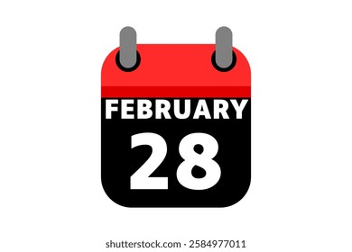 28 February calendar icon text page monthly web design on red, black and white background vector, icon, or illustration with the month of February 28