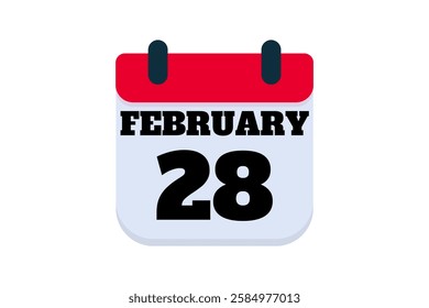 28 February calendar icon text page monthly web design on red, black and white background vector, icon, or illustration with the month of February 28