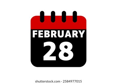 28 February calendar icon text page monthly web design on red, black and white background vector, icon, or illustration with the month of February 28