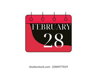 28 February calendar icon text page monthly web design on red, black and white background vector, icon, or illustration with the month of February 28