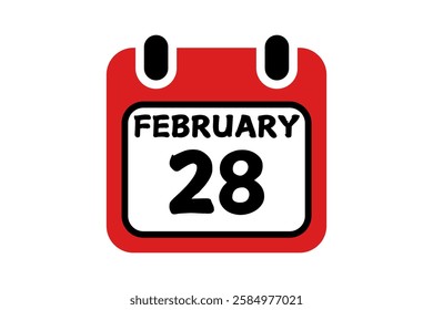 28 February calendar icon text page monthly web design on red, black and white background vector, icon, or illustration with the month of February 28