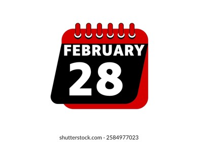 28 February calendar icon text page monthly web design on red, black and white background vector, icon, or illustration with the month of February 28