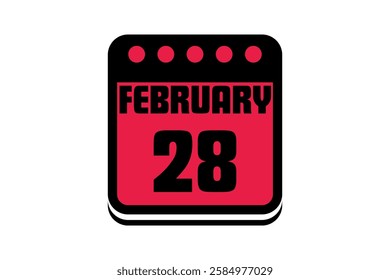 28 February calendar icon text page monthly web design on red, black and white background vector, icon, or illustration with the month of February 28