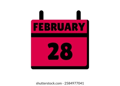 28 February calendar icon text page monthly web design on red, black and white background vector, icon, or illustration with the month of February 28