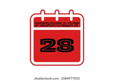 28 February calendar icon text page monthly web design on red, black and white background vector, icon, or illustration with the month of February 28