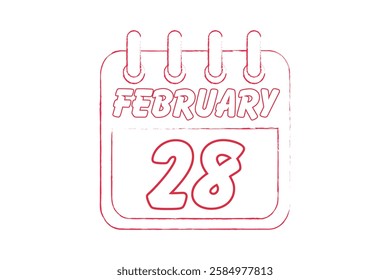 28 February calendar icon text page monthly web design on red and white background vector, icon, or illustration with the month of February 28