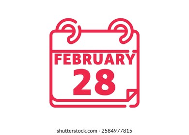 28 February calendar icon text page monthly web design on red and white background vector, icon, or illustration with the month of February 28