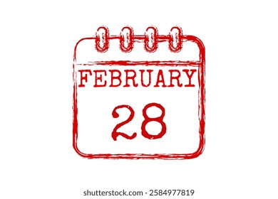 28 February calendar icon text page monthly web design on red and white background vector, icon, or illustration with the month of February 28