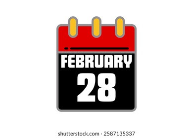 28 February calendar icon text page monthly web design on red, black, yellow and white background vector, icon, or illustration with the month of February 28