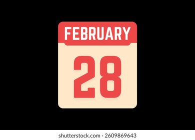 28 February icon text page monthly web design on coral, white, tangerine and black background vector, icon, or illustration with the month of February 28