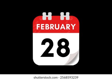 28 February month single day vector, illustration, calendar with red, gray, white and black color background calendar February 28