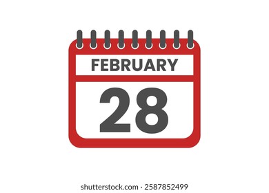 28 February month single day vector, illustration, calendar with red, black and white color background calendar February 28