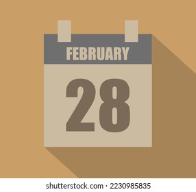 28 February vector calendar icon. Calendar page design on dark background for February days