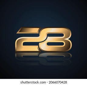 28 Gold 3D Number Logo in dark background with realistic reflection