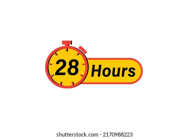 28 Hours timers Clocks, Timer 28 hour icon, countdown icon. Time measure. Chronometer icon isolated on white background
