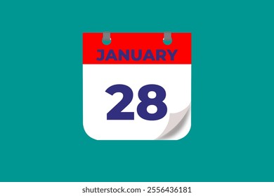 28 January calendar icon text page monthly web design on red, and blue background vector, icon, or illustration with the month of January 28