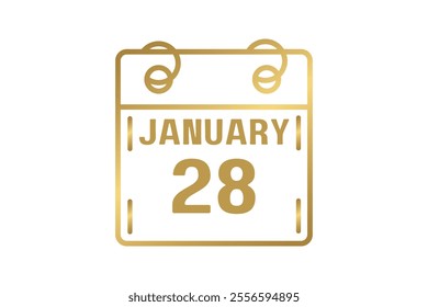 28 January calendar icon text page monthly web design on golden and white background vector, icon, or illustration with the month of January 28