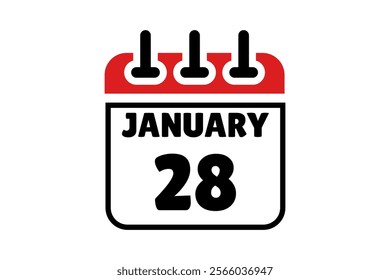 28 January calendar icon text page monthly web design on red, black and white background vector, icon, or illustration with the month of January 28