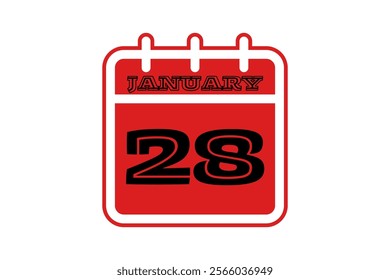 28 January calendar icon text page monthly web design on red, black and white background vector, icon, or illustration with the month of January 28